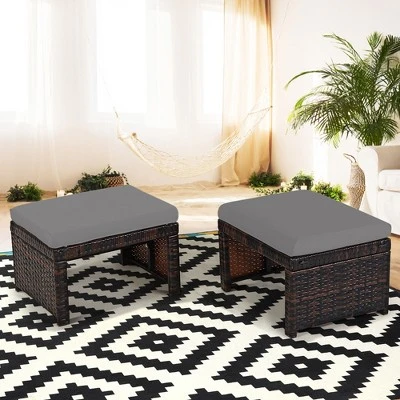Costway 2PCS Patio Rattan Ottoman Cushioned Seat Foot Rest Furniture TurquoiseRedWhite 15 Costway 2PCS Patio Rattan Ottoman Cushioned Seat Foot Rest Furniture TurquoiseRedWhite - Image 13