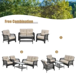 Costway 4PCS Patio Wicker Furniture Set Loveseat Sofa Coffee Table W/ Cushion -Costway GUEST 375abd90 eb50 4c20 a9bd 5e9ad92f127a