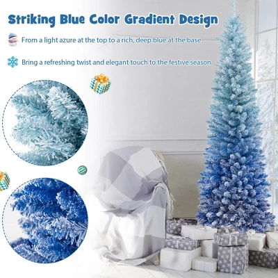 Costway 6/7 FT Blue Gradient Snow Flocked Artificial Christmas Tree With 435/725 Lush Branch Tips 8 Costway 6/7 FT Blue Gradient Snow Flocked Artificial Christmas Tree With 435/725 Lush Branch Tips - Image 6