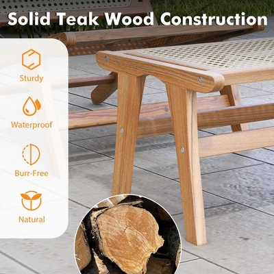 Costway 1/2 PCS Ottoman Footstool Natural Teak Wooden Foot Rest With Handwoven Rattan Indoor 8 Costway 1/2 PCS Ottoman Footstool Natural Teak Wooden Foot Rest With Handwoven Rattan Indoor - Image 6