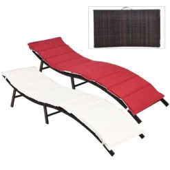 Costway 2PCS Patio Rattan Folding Lounge Chair Stackable Double Sided Cushion Outdoor Red -Costway GUEST 37f0eeb0 3633 475f 8555 688e430419a3