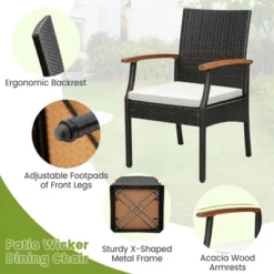 Costway Patio PE Wicker Chairs Acacia Wood Armrests With Soft Zippered Cushion Balcony -Costway GUEST 37f41533 d2ef 48f3 b3a1 db62966a0bfd