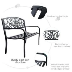 Costway 50'' Patio Park Garden Bench Porch Chair Steel Frame Cast Iron Backrest -Costway GUEST 3809ab2c 49a9 42e8 8c24 4c0ea8985c50