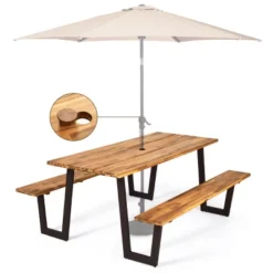 Costway Patented Picnic Table With 2 Benches 70'' Dining Table Set With Seats And Umbrella Hole -Costway GUEST 38a85078 ab1d 4674 9158 1e820f498a21