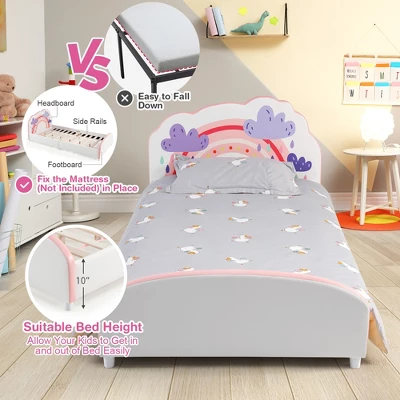 Costway Kids Upholstered Platform Bed Children Twin Size Wooden Bed Rainbow Pattern 5 Costway Kids Upholstered Platform Bed Children Twin Size Wooden Bed Rainbow Pattern - Image 3