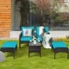 Costway 5 PCS Patio Rattan Furniture Set Sofa Ottoman Table Cushioned Turquoise 1 Costway 5 PCS Patio Rattan Furniture Set Sofa Ottoman Table Cushioned Turquoise -Costway GUEST 38f566c8 5d36 4aee beb2 b2ca86c48584