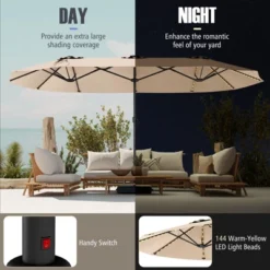 Costway 15.5 FT Extra-Large Patio Umbrella With LED Solar Lights & 12 Heavy-Duty Ribs Beige/Orange/Brown/Gray/Navy/Red -Costway GUEST 39130832 57a3 4ec4 a2b6 7771dd9f30ef