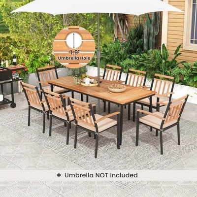 Costway 9 PCS Patio Dining Set 79" Rectangle Dining Tables With 8 Wooden Armchairs 6 Costway 9 PCS Patio Dining Set 79" Rectangle Dining Tables With 8 Wooden Armchairs - Image 4