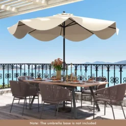 Costway 9 FT Patio Umbrella 2-Tier Market Table Umbrella With Crank Handle & 8 Ribs Beige/Navy -Costway GUEST 39903633 386d 4d26 b502 791d74df415b