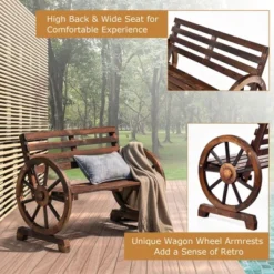 Costway Outdoor Wooden Wagon Wheel Garden Bench 2-Person Slatted Seat Armrests Rustic -Costway GUEST 3a4782c3 9865 46a0 80fe 3a5944879bec