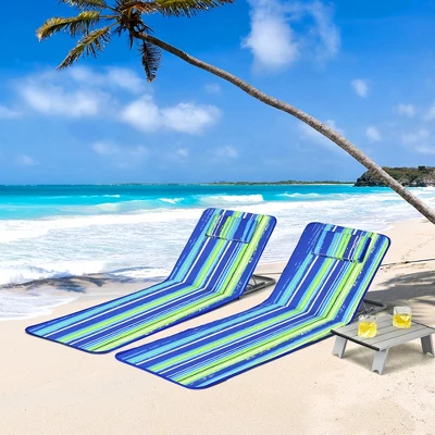 Costway 3-Piece Beach Lounge Chair Mat Set 2 Adjustable Lounge Chairs With Table BlueStripe 12 Costway 3-Piece Beach Lounge Chair Mat Set 2 Adjustable Lounge Chairs With Table BlueStripe - Image 10