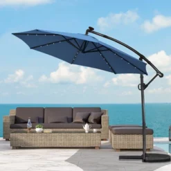 Costway 10FT Patio Offset Umbrella Solar Powered LED 360Degree Rotation Aluminum Blue -Costway GUEST 3a846b57 c459 4980 9469 d707e1164eaf