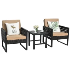 Costway 3PCS Patio Rattan Bistro Furniture Set Cushioned Sofa Chair Coffee Table Garden -Costway GUEST 3aa12f63 4ed6 4e56 8d4d 0b7f07639f39