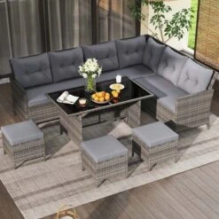 Costway 7 PCS Patio Dining Furniture Set PE Rattan Sectional Sofa Set With Soft Cushions White/Black/Blue/Gray -Costway GUEST 3aac8722 4302 4e6b 936d c78e27effdd2
