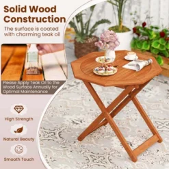 Costway 1/2 PCS Outdoor Patio Folding Wood Dining Table For 4 With 2" Umbrella Hole For Garden -Costway GUEST 3b20d45f 7492 444f be1e bdb2e4d90986