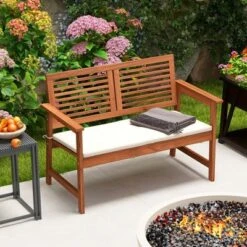 Costway Patio Bench Outdoor Solid Wood Loveseat Chair With Backrest & Cushion Porch Garden 13 Costway Patio Bench Outdoor Solid Wood Loveseat Chair With Backrest & Cushion Porch Garden -Costway GUEST 3b8e00c2 1a47 448f a378 14b89ea7f583