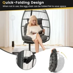 Costway Hanging Egg Chair Wicker Swing Hammock Chair With Head Pillow & Seat Cushion Gray -Costway GUEST 3b91cfa5 301d 4b11 974a 4fa73b8e48fb