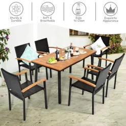 Costway 7 PCS Patio Rattan Dining Set Acacia Wood Table Top Stackable Chair -Costway GUEST 3bc06bac c8be 40e0 a3cf e12059e8c12b
