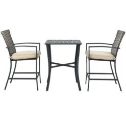 3PCS Patio Rattan Bar Furniture Set Slat Table 2 Cushioned Stools Poolside Gray -Costway GUEST 3be8ef25 f4d7 4174 ae17 0d52626368c3