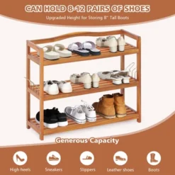 Costway 3-Tier Wood Shoe Rack Solid Acacia Wood Shoe Shelf With Side Metal Hooks 15 Costway 3-Tier Wood Shoe Rack Solid Acacia Wood Shoe Shelf With Side Metal Hooks -Costway GUEST 3befcc64 7340 4600 bc8f 405f0b6c70c2