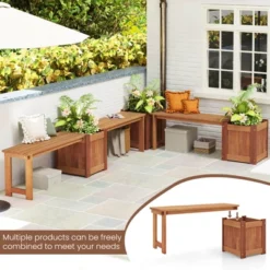 Costway 1/2 PCS Hardwood Flower Box With Bench Spacious Seat Open-ended Bottom Perfect For Herbs -Costway GUEST 3c2778a2 52e8 4954 9ca8 70cf6d3aebad