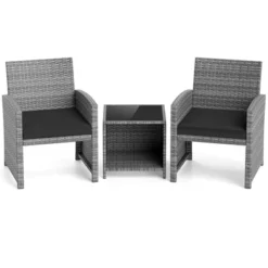 Costway 3 PCS Patio Furniture Set With Tempered Glass Coffee Table & Soft Seat Cushions Gray/Black/White -Costway GUEST 3c2ee892 f35e 4336 9630 cf52d532e924