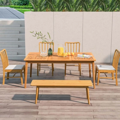 Costway 6-Person Outdoor Acacia Wood Dining Table With 1.96" Umbrella Hole Rectangular 3 Costway 6-Person Outdoor Acacia Wood Dining Table With 1.96" Umbrella Hole Rectangular