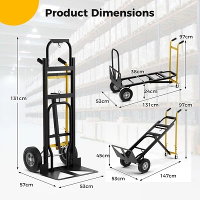 Costway 3-in-1 Convertible Hand Truck With 4 Rubber Wheels 1000 Lbs Max Load Capacity 4 Costway 3-in-1 Convertible Hand Truck With 4 Rubber Wheels 1000 Lbs Max Load Capacity - Image 2