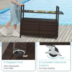 Costway Outdoor Bar Cart With Tempered Glass Top Storage Cabinet & 8 Hooks For Porch Brown/Gray -Costway GUEST 3c7515e8 4576 45ac b4d3 0cf424e2398c