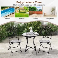 Costway 3pcs Patio Bistro Set Mosaic Pattern Heavy-Duty Metal Dining Folding Outdoor -Costway GUEST 3c8441ee f757 456e aafc 553e16dc60f9