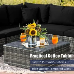 Costway 7PCS Patio Rattan Furniture Set Sectional Sofa Garden Black Cushion -Costway GUEST 3c9443d6 bd5e 462b 811b c79b64464fad