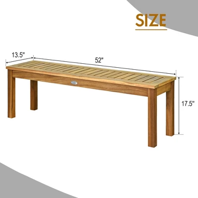 Costway 1/2 PCS 52" Outdoor Acacia Wood Dining Bench Chair With Slatted Seat 4 Costway 1/2 PCS 52" Outdoor Acacia Wood Dining Bench Chair With Slatted Seat - Image 2