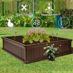 Costway 2 Pcs 48.5'' Raised Garden Bed Square Plant Box Planter Flower Vegetable Brown -Costway GUEST 3cb78f5e 0d5d 4530 9d3d f767ba34886b