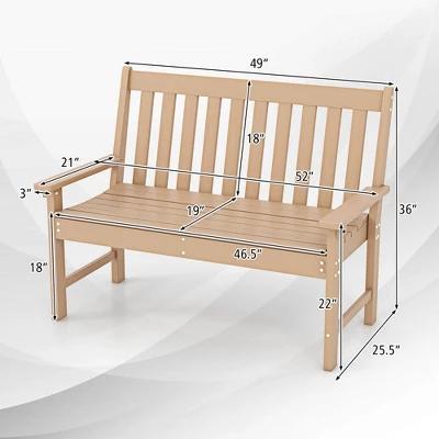 Costway Garden Bench All-Weather HDPE 2-Person Outdoor Bench For Front Porch Backyard Black/White/Gray/Beige 4 Costway Garden Bench All-Weather HDPE 2-Person Outdoor Bench For Front Porch Backyard Black/White/Gray/Beige - Image 2