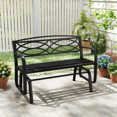 Costway 2-Person Outdoor Glider Bench With Metal Frame Armrests Geometric Backrest 6 Costway 2-Person Outdoor Glider Bench With Metal Frame Armrests Geometric Backrest - Image 4