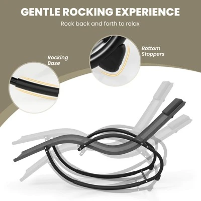 Costway 1/2 PCS Outdoor Rocking Lounge Chair With Removable Headrest Breathable Backrest & Seat Grey 10 Costway 1/2 PCS Outdoor Rocking Lounge Chair With Removable Headrest Breathable Backrest & Seat Grey - Image 8