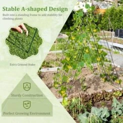 Costway 4 PCS Foldable Cucumber Trellis A-Frame Plant Supports With Twist Ties Green -Costway GUEST 3dc0ed04 9ba4 45bc a15b ea9dc42d3df5