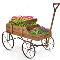 Costway Garden Plant Planter Wooden Wagon Planter W/ Wheel Garden Yard -Costway GUEST 3de3a309 42f5 4156 b6a6 faac01c91770