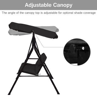 Costway Loveseat Patio Canopy Swing Glider Hammock Cushioned Steel Frame Outdoor Black 7 Costway Loveseat Patio Canopy Swing Glider Hammock Cushioned Steel Frame Outdoor Black - Image 5