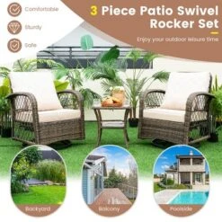 Costway Patio 3PCS Wicker Swivel Rocker Set 2 Rocking Chairs 360 Degrees With Coffee Table -Costway GUEST 3e41df65 0805 41f4 ad9a 2d30942bc4f7