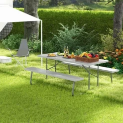 Costway Folding Picnic Table With 2 Benches All Weather Wood-like Tabletop Umbrella Hole Black/Grey/Green/White 16 Costway Folding Picnic Table With 2 Benches All Weather Wood-like Tabletop Umbrella Hole Black/Grey/Green/White -Costway GUEST 3ee4eec0 ca7b 4c52 b0f2 8fb1990e3867