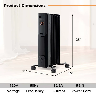 Costway Oil Radiant Heater With Adjustable Thermostat Remote Overheat & Tip-Over Protection 3 Costway Oil Radiant Heater With Adjustable Thermostat Remote Overheat & Tip-Over Protection - Image 2
