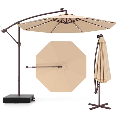 Costway Patio 10FT Hanging Offset Umbrella 32 LED Lights Sand Bag Outdoor Cross Base Beige/Turquoise/Dark Gray/Wine/Coffee/Navy 12 Costway Patio 10FT Hanging Offset Umbrella 32 LED Lights Sand Bag Outdoor Cross Base Beige/Turquoise/Dark Gray/Wine/Coffee/Navy - Image 10