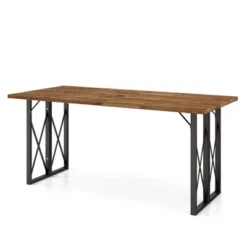 Costway 67'' Patio Rectangle Table Heavy-Duty Acacia Wood Dining Table With Umbrella Hole -Costway GUEST 402b531a 3289 4673 84e1 3c1c26eec55d