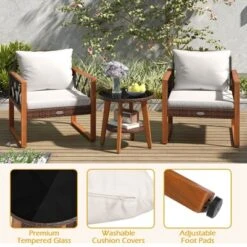 Costway 3 PCS Patio PE Wicker Furniture Set With Solid Acacia Wood Frame & Cushions -Costway GUEST 4033f65d ec5e 43e9 9252 f19807394a47