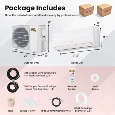 Costway 9000 BTU Mini Split Air Conditioner & Heater With 0.75 Ton Pre-Charged Heat Pump 4 Costway 9000 BTU Mini Split Air Conditioner & Heater With 0.75 Ton Pre-Charged Heat Pump - Image 2