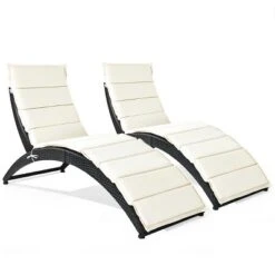 Costway 2PCS Folding Patio Rattan Lounge Chair Chaise Cushioned Portable Garden Black -Costway GUEST 405695d0 59ea 4d43 9eb3 9a3dc3ee4166