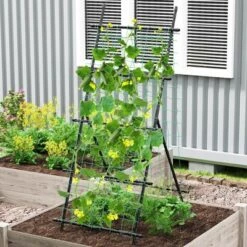 Costway 74" Garden Cucumber Trellis For Plant Climbing With PE-Coated Frame, Trellis Net