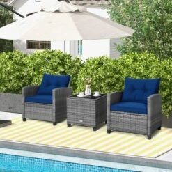 Costway 3PCS Patio Rattan Furniture Bistro Set Cushioned Sofas Side Table Armrest -Costway GUEST 408c04e3 02d7 4e9c b6e2 a70b5014f717