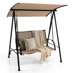 Costway 2-Seat Patio Swing Porch Swing With Adjustable Canopy For Garden Black/Dark Brown -Costway GUEST 40b93a4e 3cb4 43d2 880d 3b7e8ae5412a